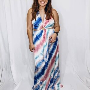 Fiestar Multicolor Tie-Dye Resort Maxi Dress Size Medium